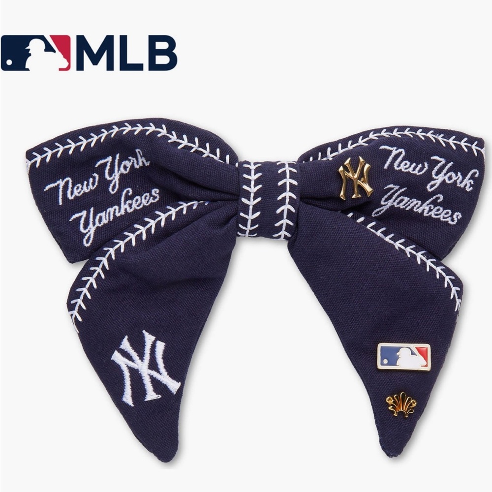 MLB Yankees Hair Bow - Navy and White- 100% cotton